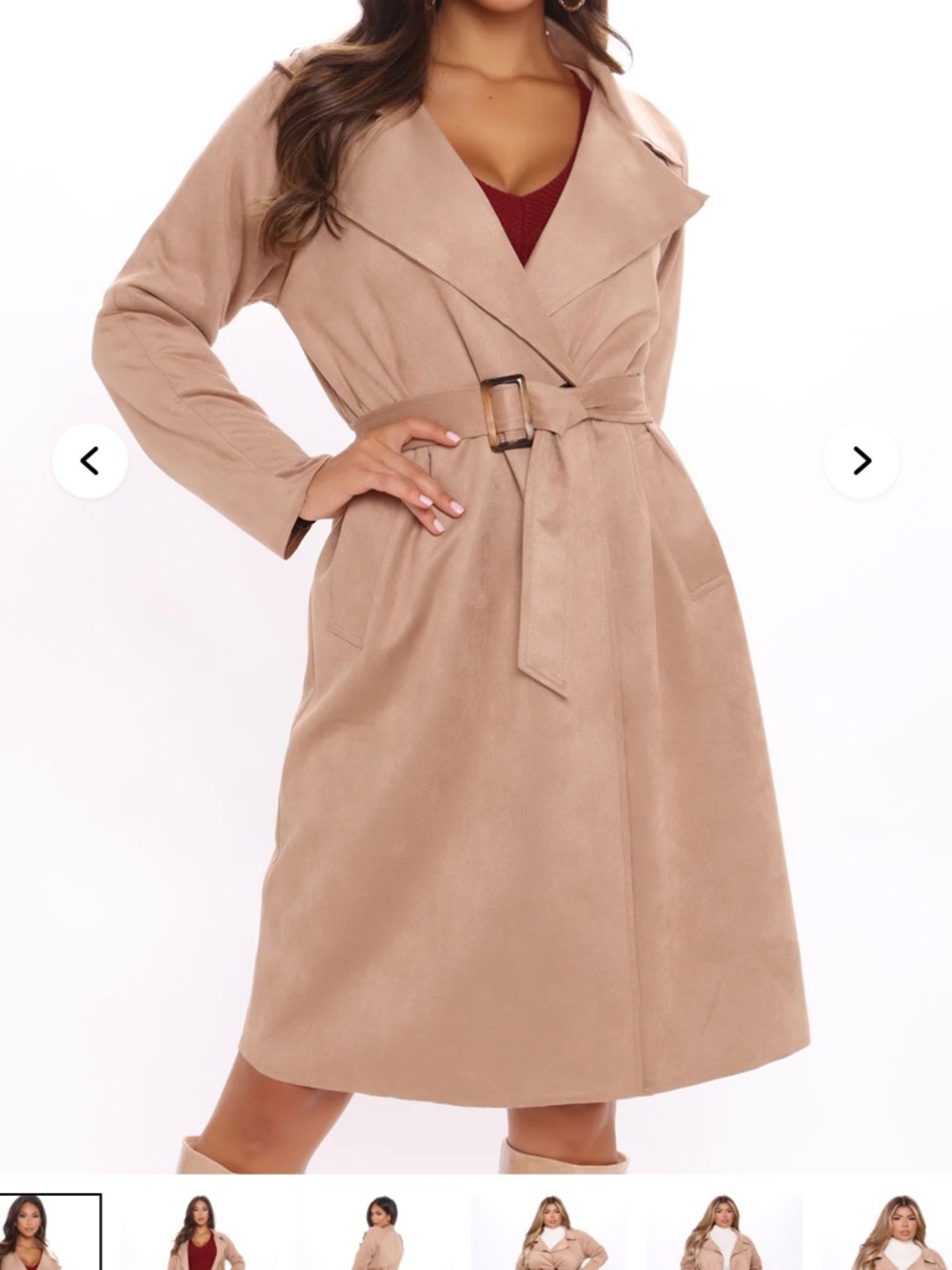 Fashion Nova Tan Belted Faux-Suede Pea Coat